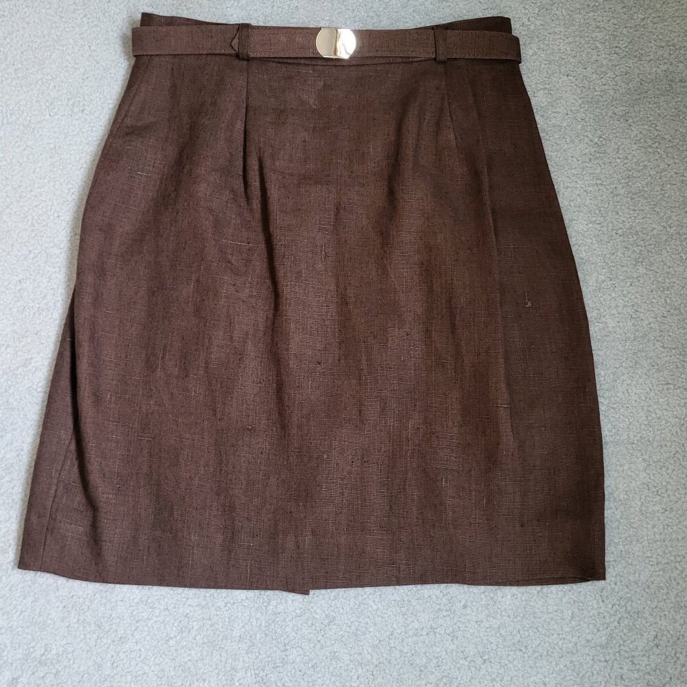 summer Brown lined linen pencil skirt